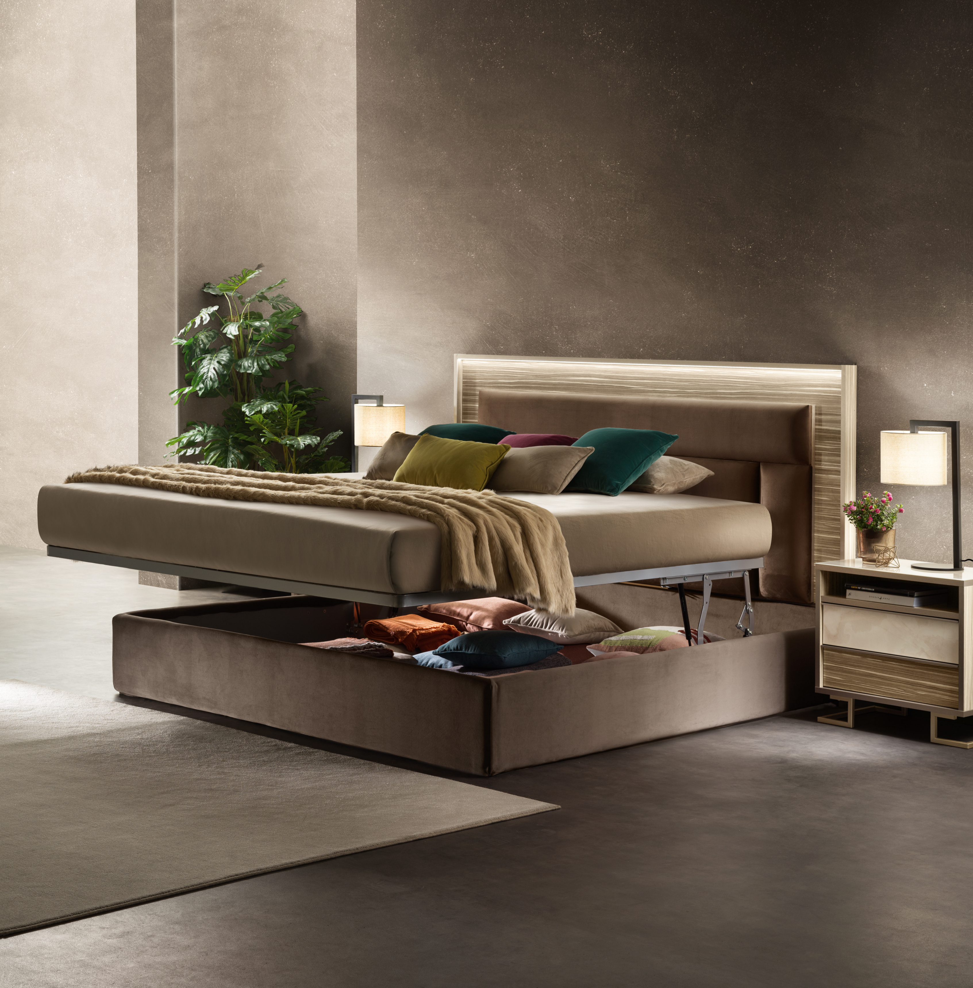 Adora Luce Light upholstered bed with storage