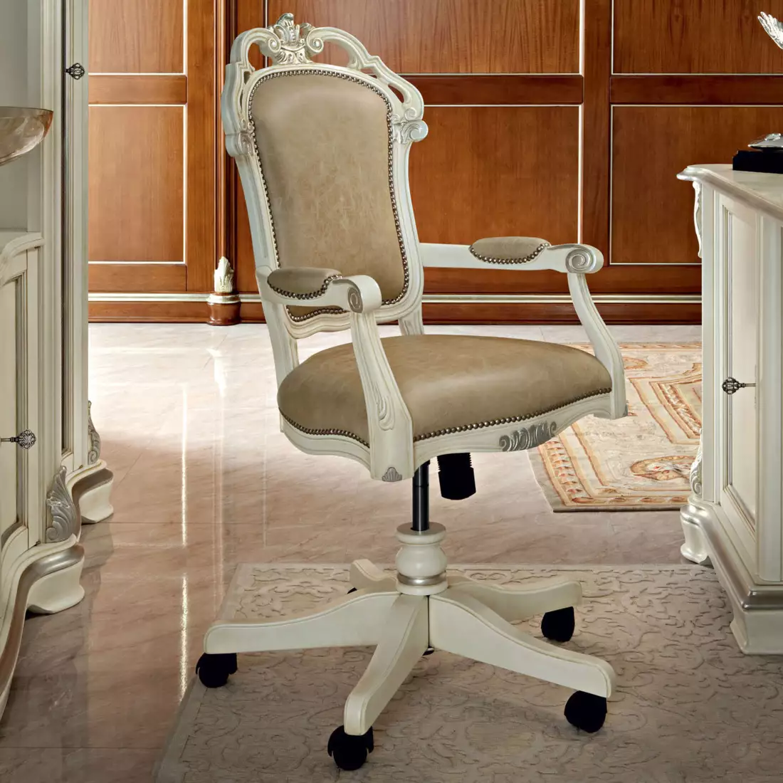 Swivel-white-cream-upholstered-armchair-Bella-Vita-collection-Modenese-Gastone