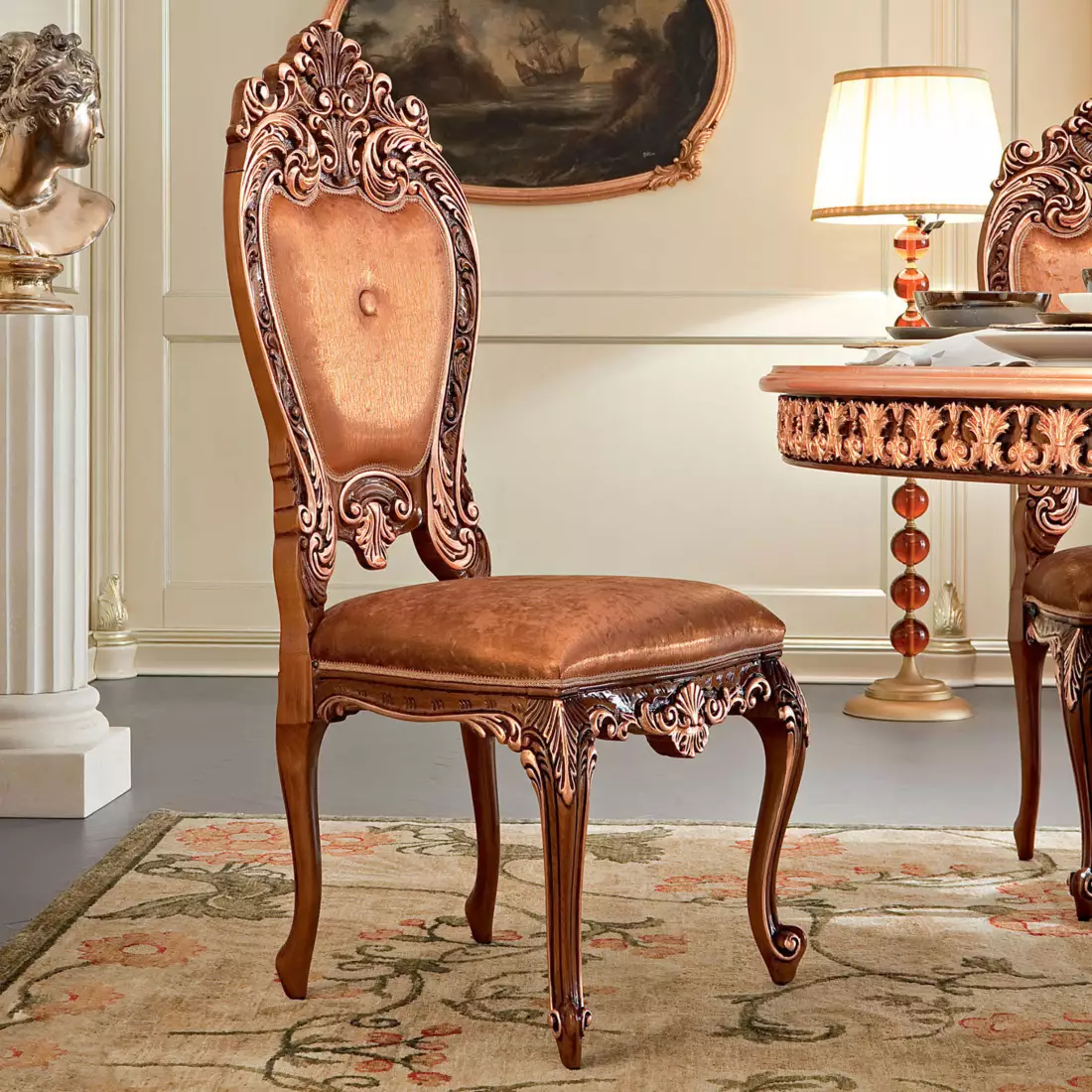 Upholstered-and-carved-chair-finished-with-copper-leaf-applications-Bella-Vita-collection-Modenese-Gastonehrtgrfesdws