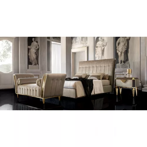 Diamante upholstered bed with chaise longue