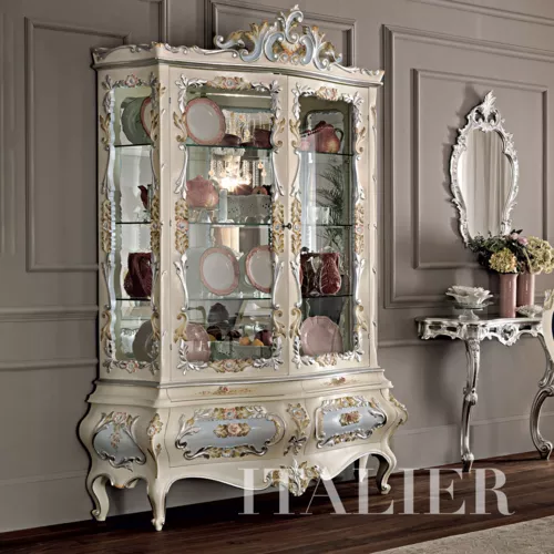 Glass-cabinet-carved-painted-hardwood-furniture-Villa-Venezia-collection-Modenese-Gastone